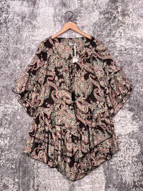 New Karma Highway Dress OS Womens Black Paisley Bohemian Mini / Tunic